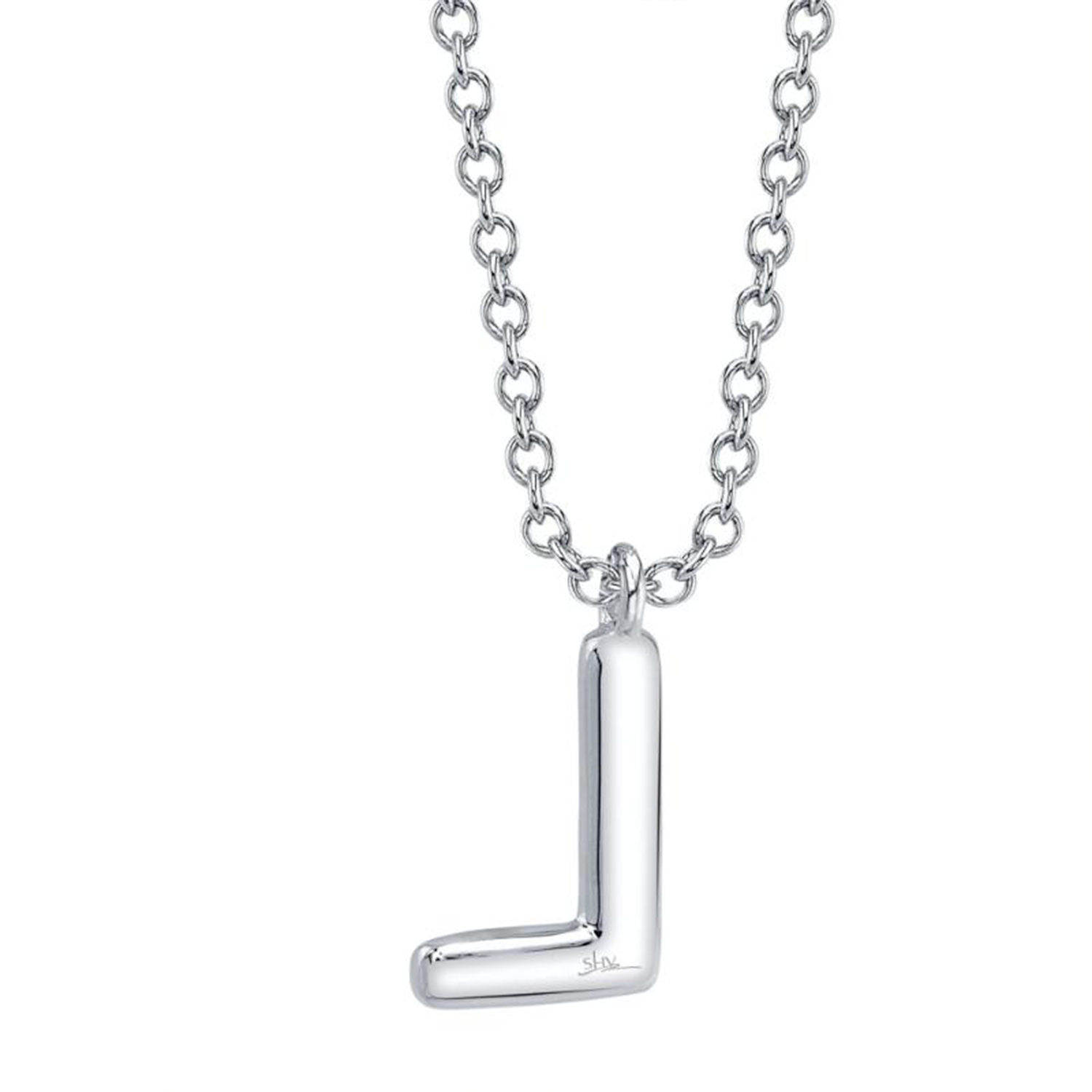 Pave Diamond Initial "L" White Gold Necklace