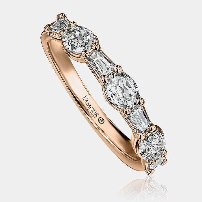 Oval & Baguette Diamond Wedding Ring 18k Rose Gold - L365