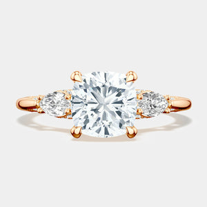 Cushion 3-Stone 18k Rose Gold Engagement Ring - 2685