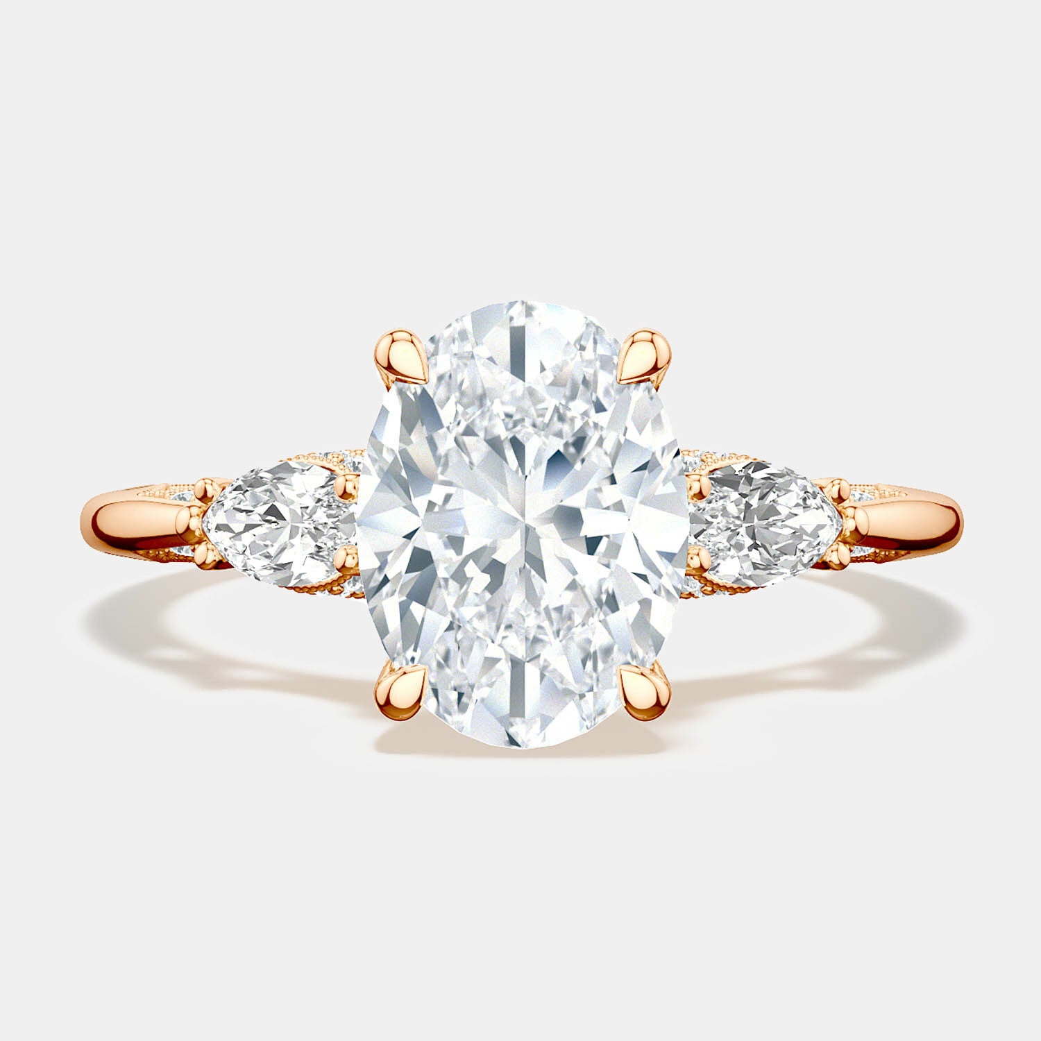 Oval 3-Stone 18k Rose Gold Engagement Ring - 2685