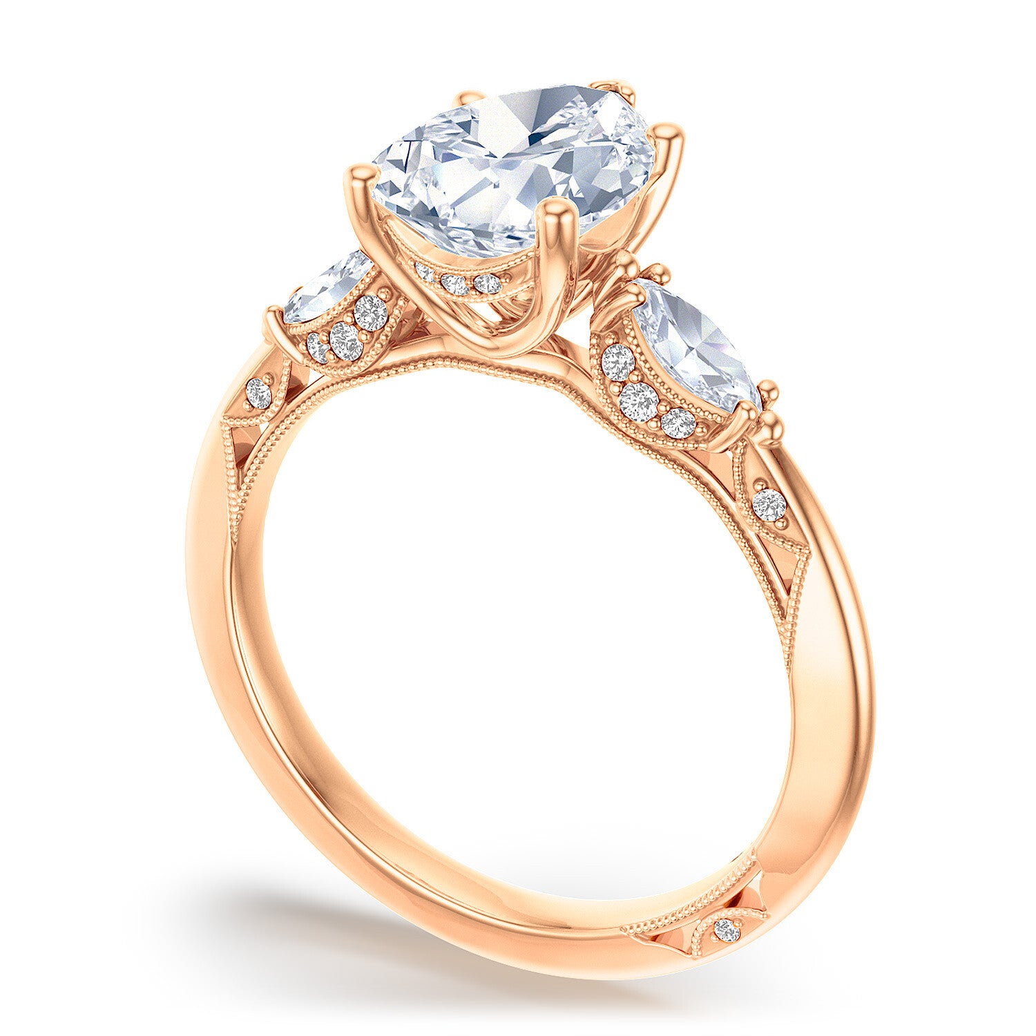 Pear 3-Stone 18k Rose Gold Engagement Ring - 2685