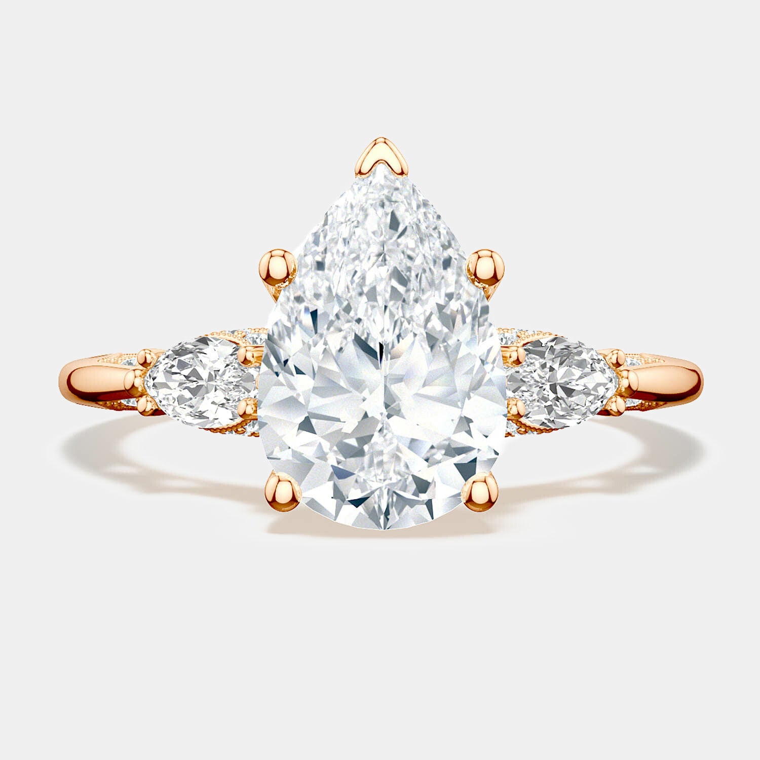 Pear 3-Stone 18k Rose Gold Engagement Ring - 2685