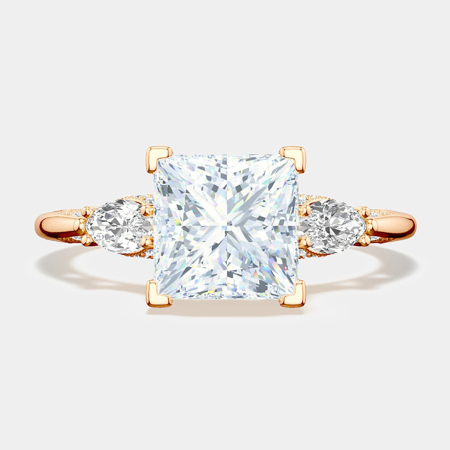 Princess 3-Stone 18k Rose Gold Engagement Ring - 2685