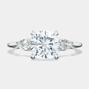 Cushion 3-Stone 18k White Gold Engagement Ring - 2685