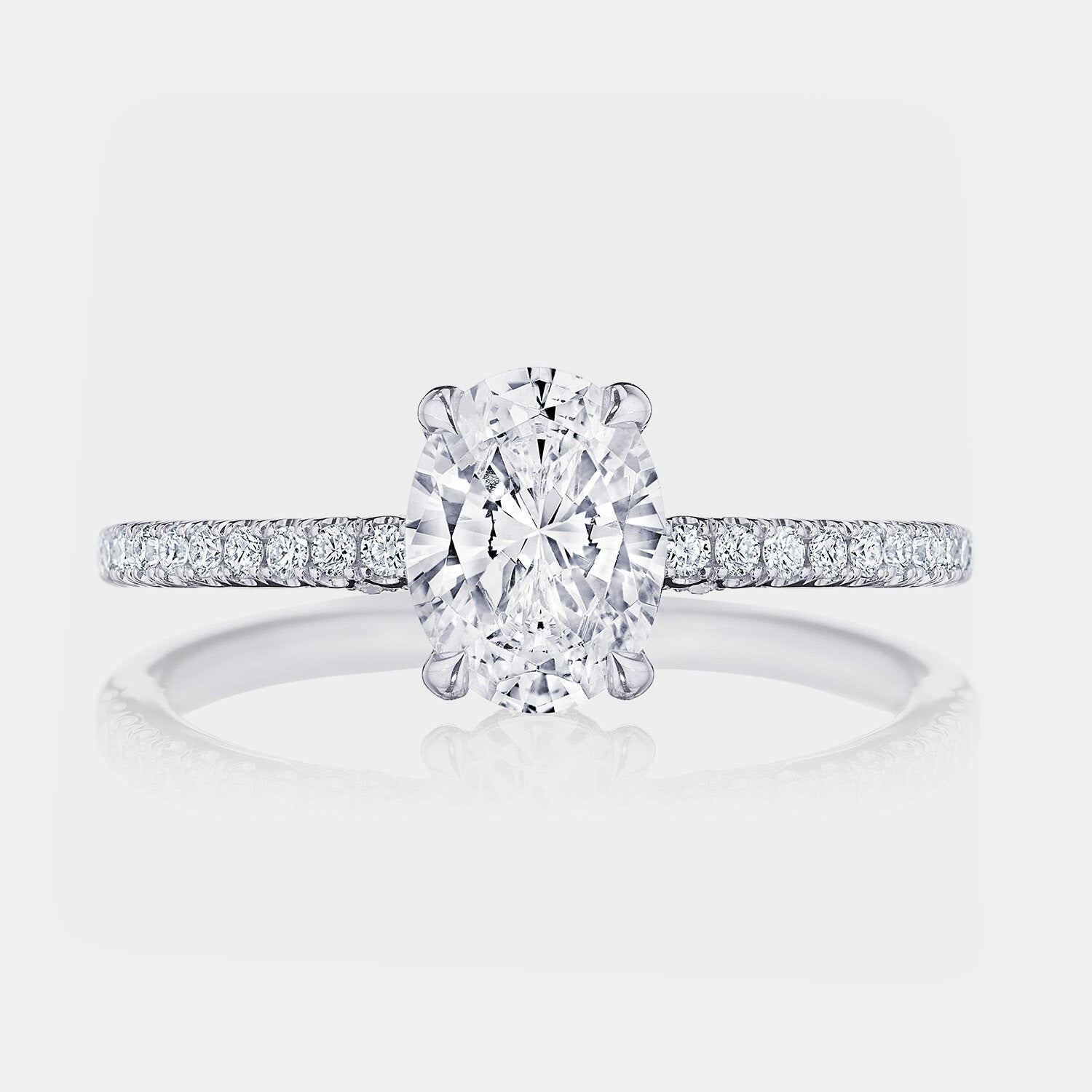 Oval Pavé 18K White Gold Engagement Ring - 267015