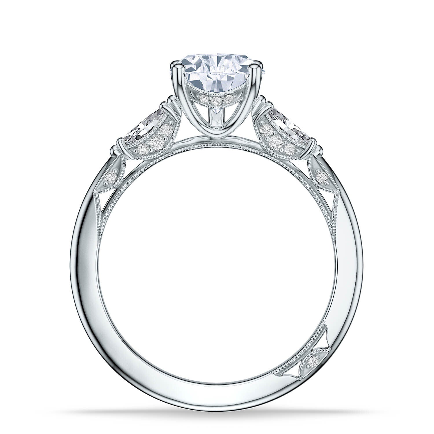Pear 3-Stone 18k White Gold Engagement Ring - 2685