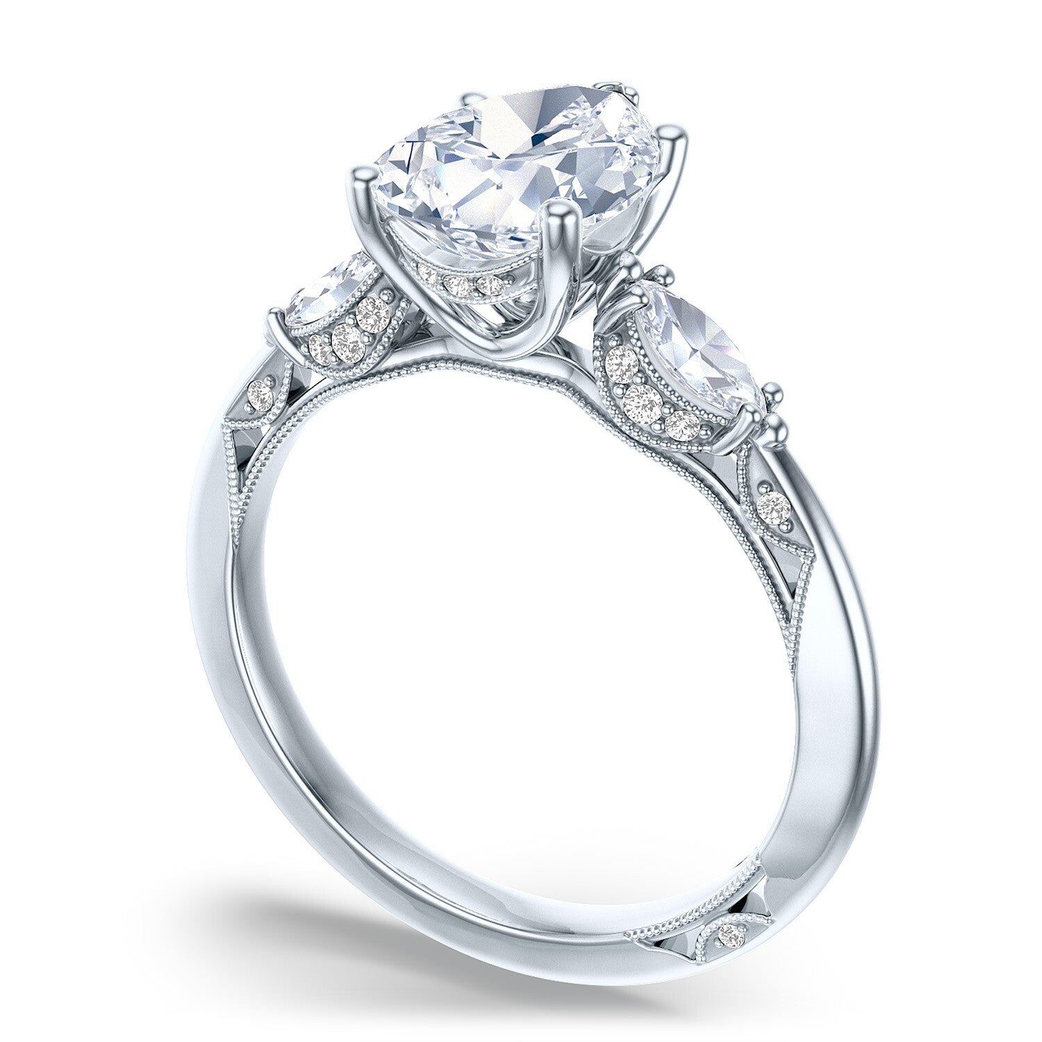 Pear 3-Stone 18k White Gold Engagement Ring - 2685