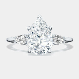 Pear 3-Stone 18k White Gold Engagement Ring - 2685