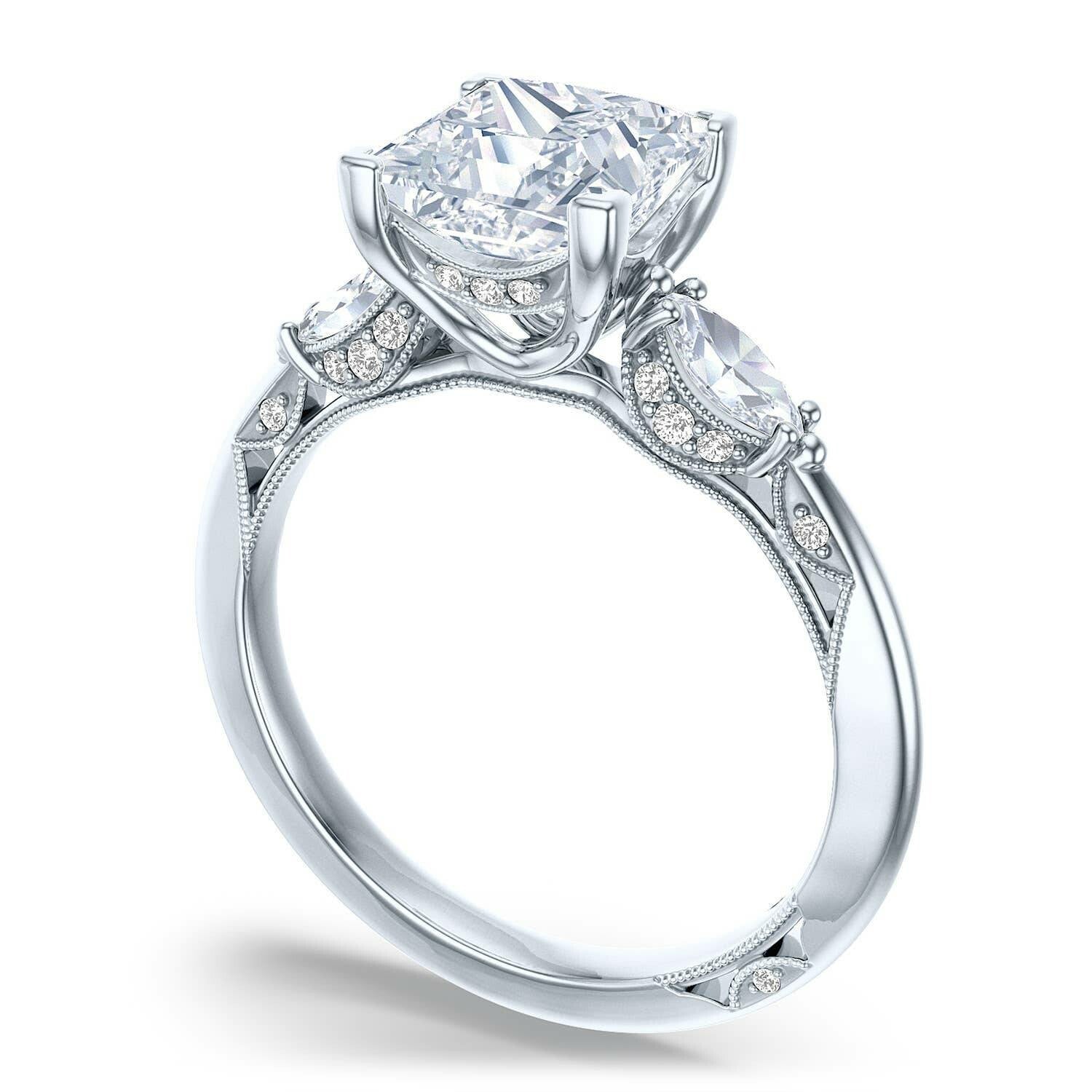 Princess 3-Stone 18k White Gold Engagement Ring - 2685