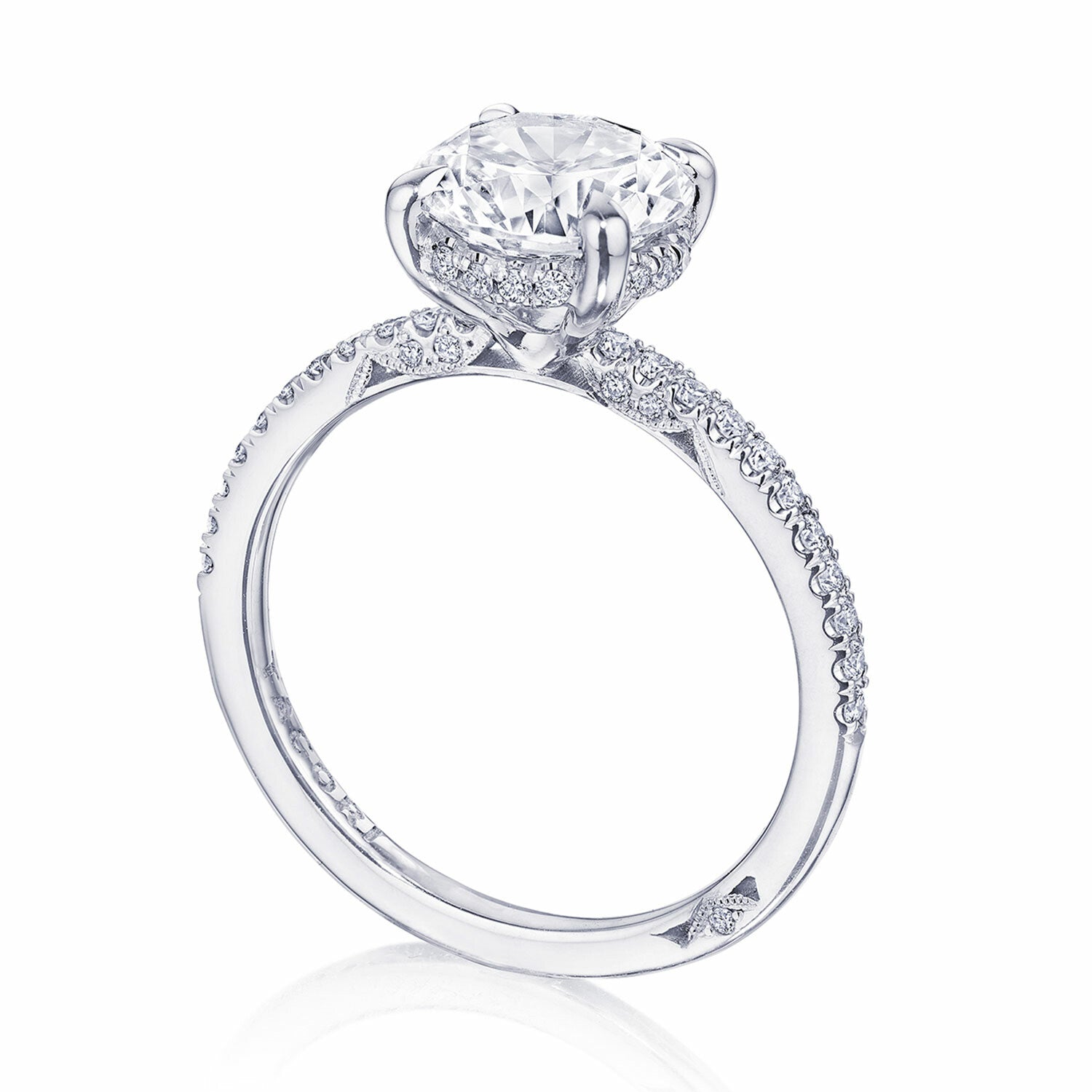 Round Pavé 18K White Gold Engagement Ring - 267015