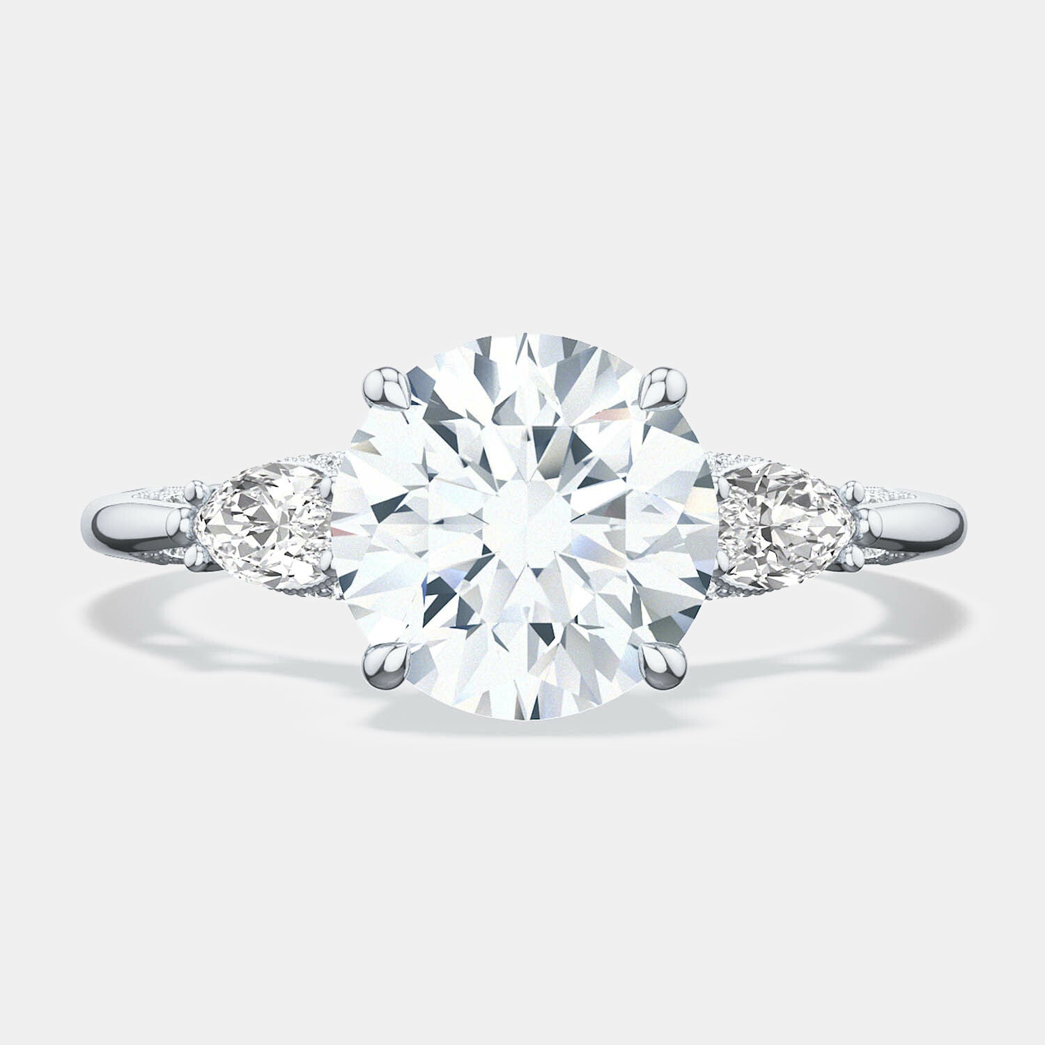 Round 3-Stone 18k White Gold Engagement Ring - 2685