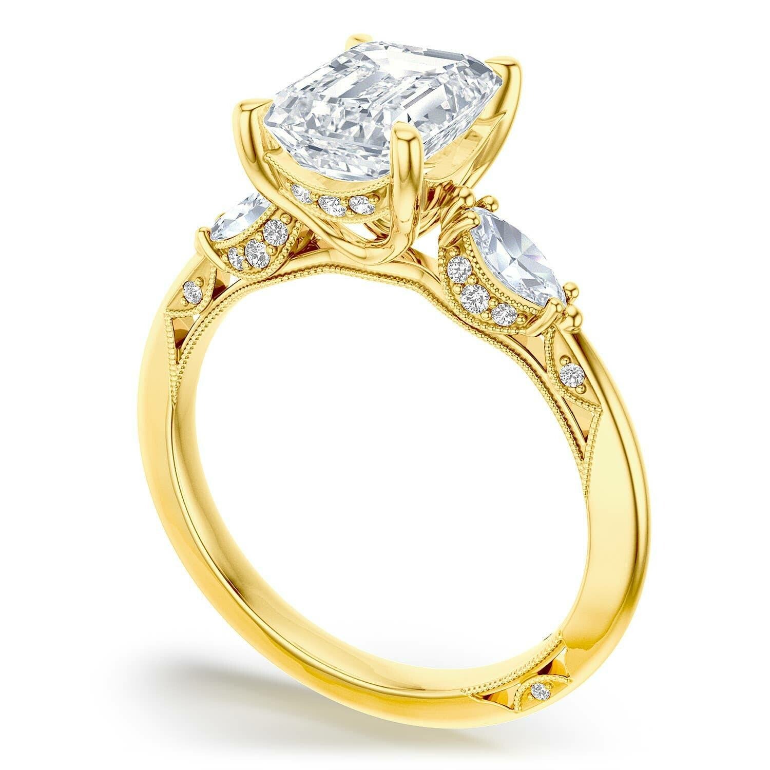 Emerald 3-Stone 18k Yellow Gold Engagement Ring - 2685