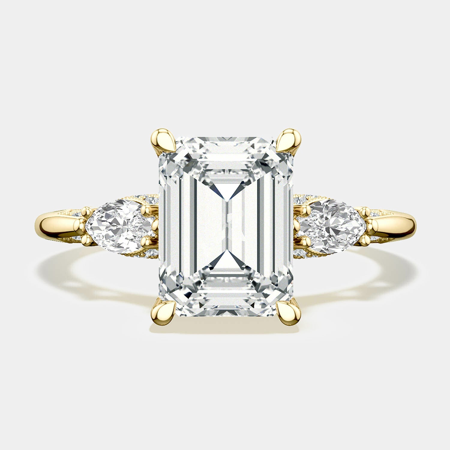 Emerald 3-Stone 18k Yellow Gold Engagement Ring - 2685