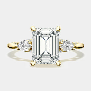 Emerald 3-Stone 18k Yellow Gold Engagement Ring - 2685