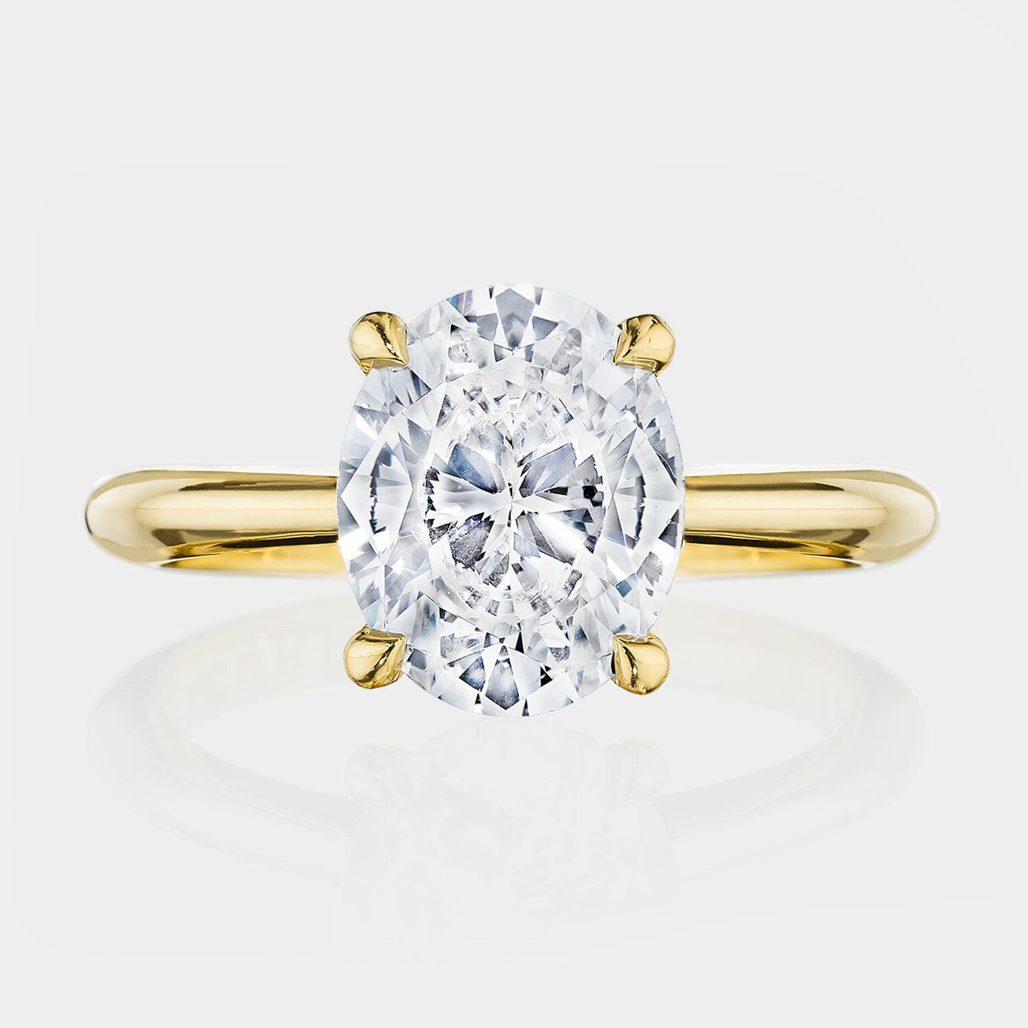 Oval Solitaire 18K Yellow Gold Engagement Ring - HT2671