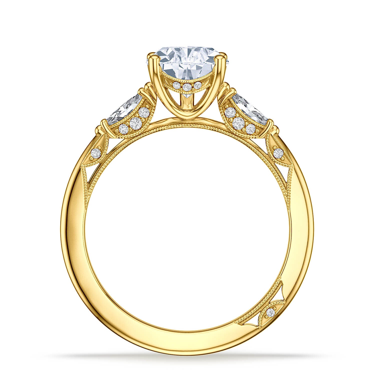 Pear 3-Stone 18k Yellow Gold Engagement Ring - 2685