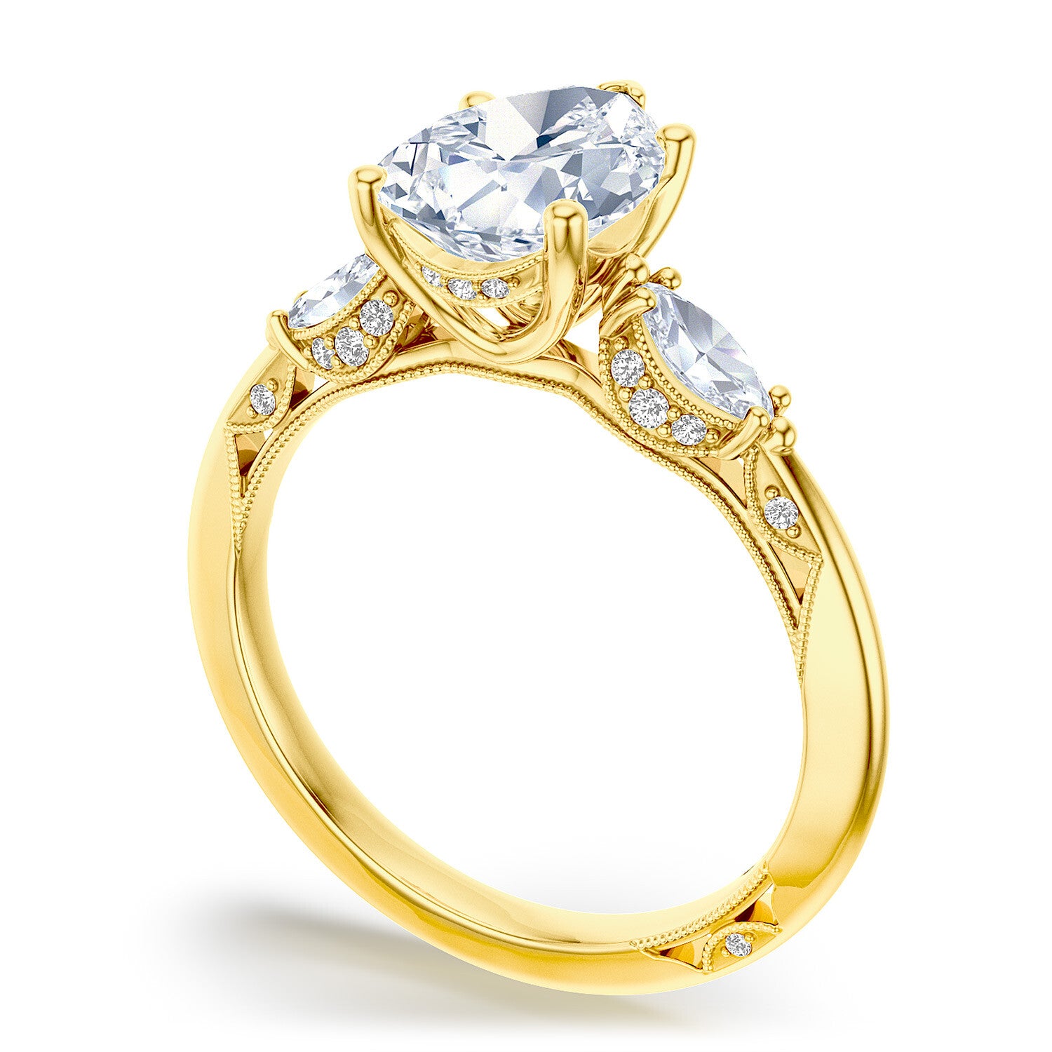 Pear 3-Stone 18k Yellow Gold Engagement Ring - 2685