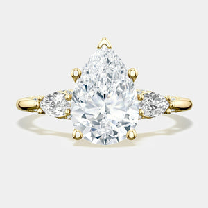 Pear 3-Stone 18k Yellow Gold Engagement Ring - 2685