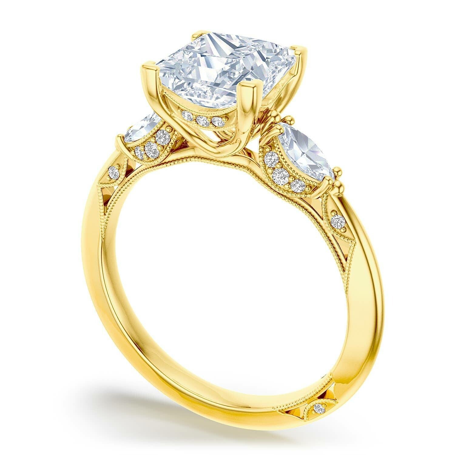 Princess 3-Stone 18k Yellow Gold Engagement Ring - 2685