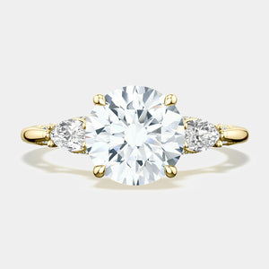 Round 3-Stone 18k Yellow Gold Engagement Ring - 2685