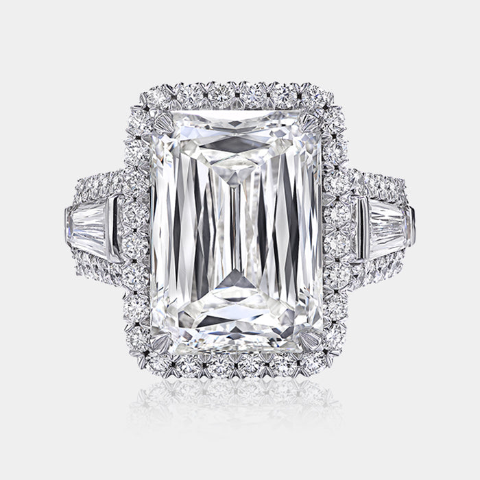 Crisscut Emerald Diamond Engagement Ring 18k White Gold - 656R