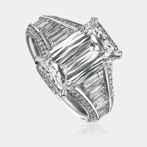 Crisscut Diamond Emerald Engagement Ring - 97C