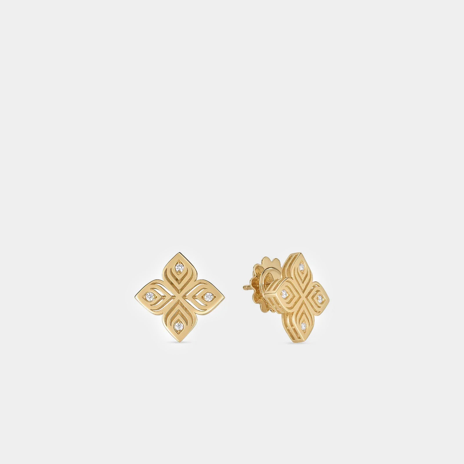Arabesque Medium Diamond Flower Earrings in Yellow Gold