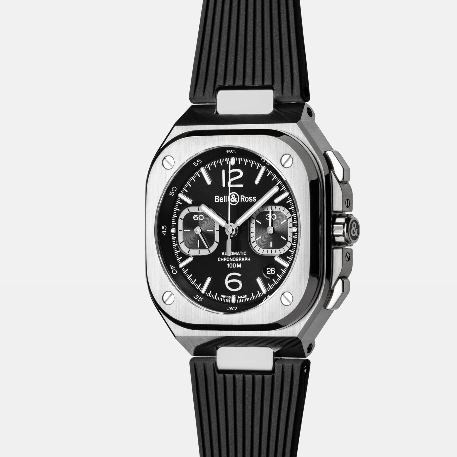 BR-05 Chrono Black Steel 42mm - Rubber Strap