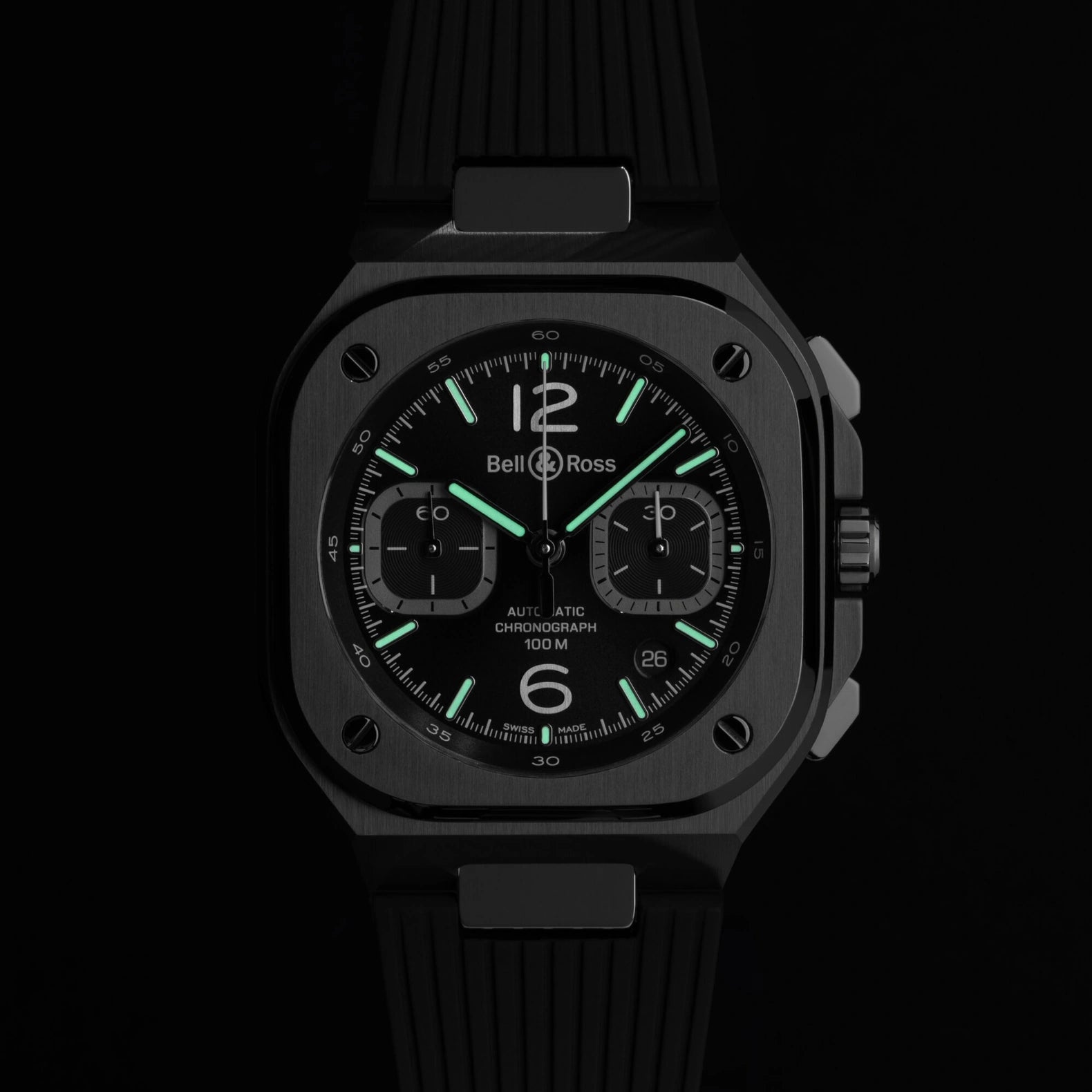 BR-05 Chrono Black Steel 42mm - Rubber Strap