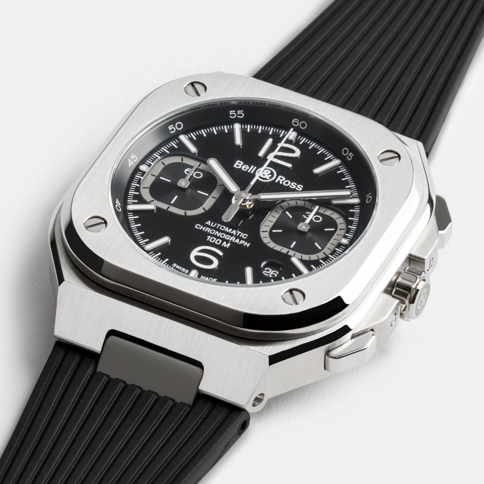 BR-05 Chrono Black Steel 42mm - Rubber Strap