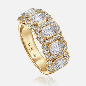 Emerald and Round Cut Gold Diamond Wedding Ring