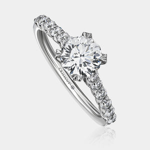 Crisscut Round Diamond Solitaire Ring 18k White Gold - G52ENG