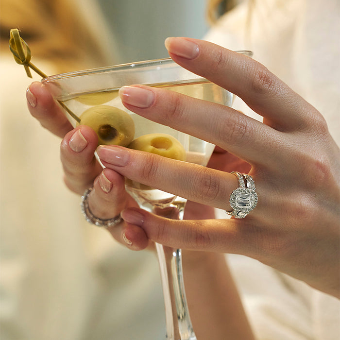 Crisscut Diamond Halo Engagement Ring 18k White Gold - L101