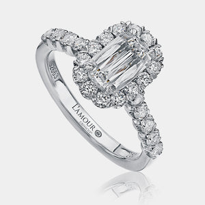 Crisscut Diamond Halo Engagement Ring 18k White Gold - L101