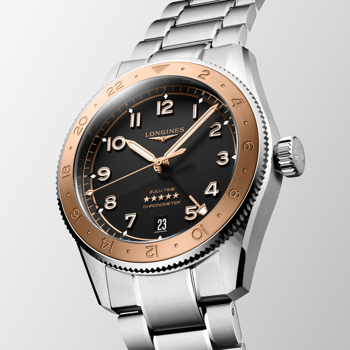 Spirit Zulu Time 1925 39mm Black Dial Steel & 18K Rose Gold Watch