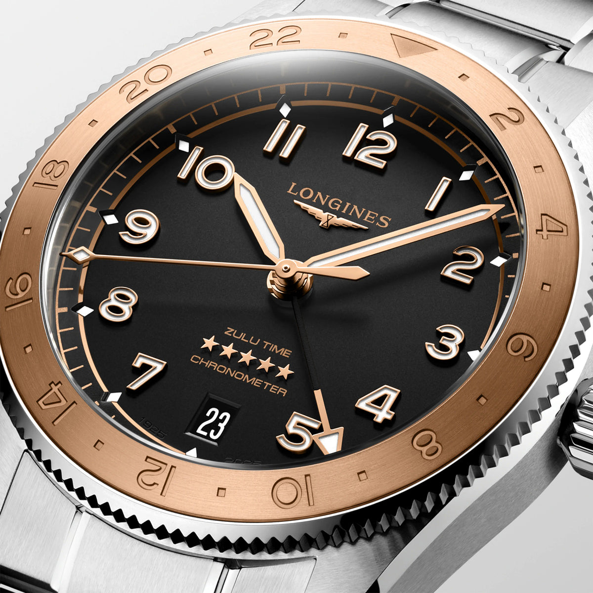 Spirit Zulu Time 1925 39mm Black Dial Steel & 18K Rose Gold Watch