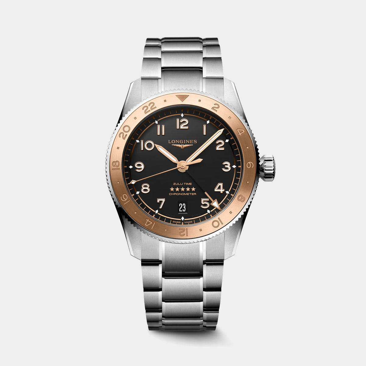 Spirit Zulu Time 1925 39mm Black Dial Steel & 18K Rose Gold Watch