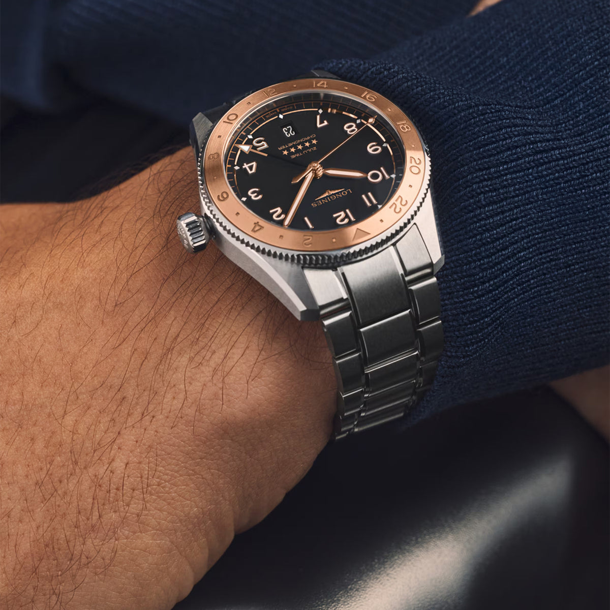 Spirit Zulu Time 1925 39mm Black Dial Steel & 18K Rose Gold Watch