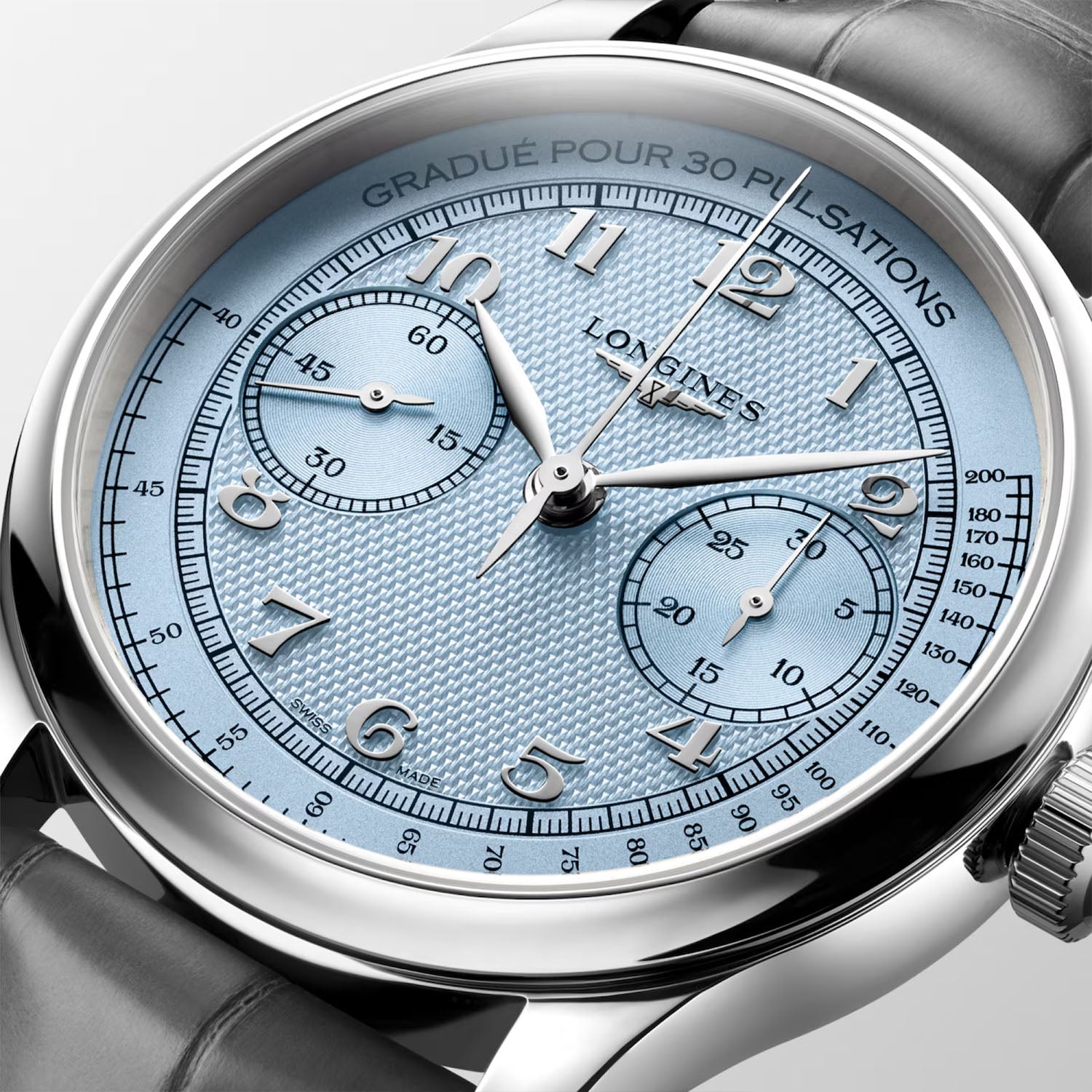 Master Collection Chrono Monopusher 41mm - Frosted Blue Barleycorn Dial on Leather Strap