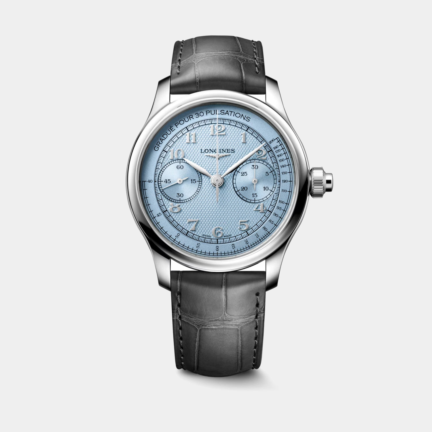 Master Collection Chrono Monopusher 41mm - Frosted Blue Barleycorn Dial on Leather Strap