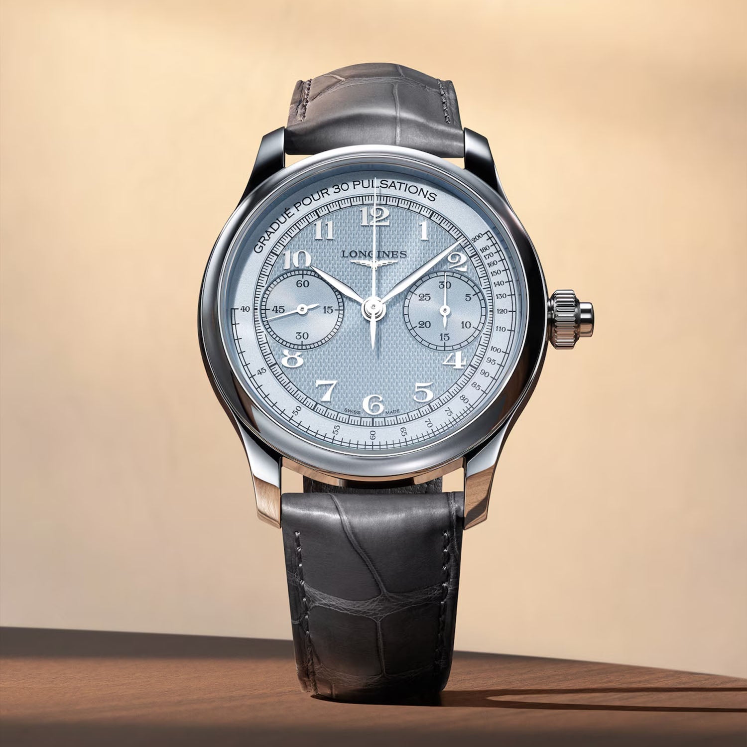 Master Collection Chrono Monopusher 41mm - Frosted Blue Barleycorn Dial on Leather Strap