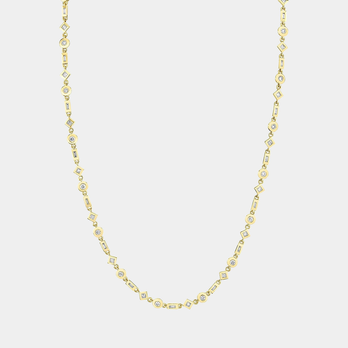 Mixed Shape Bezel Diamond Tennis Necklace in 14K Yellow Gold