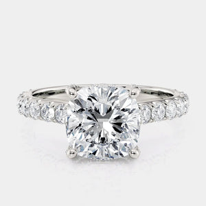 Cushion Pavé Platinum Engagement Ring - R780