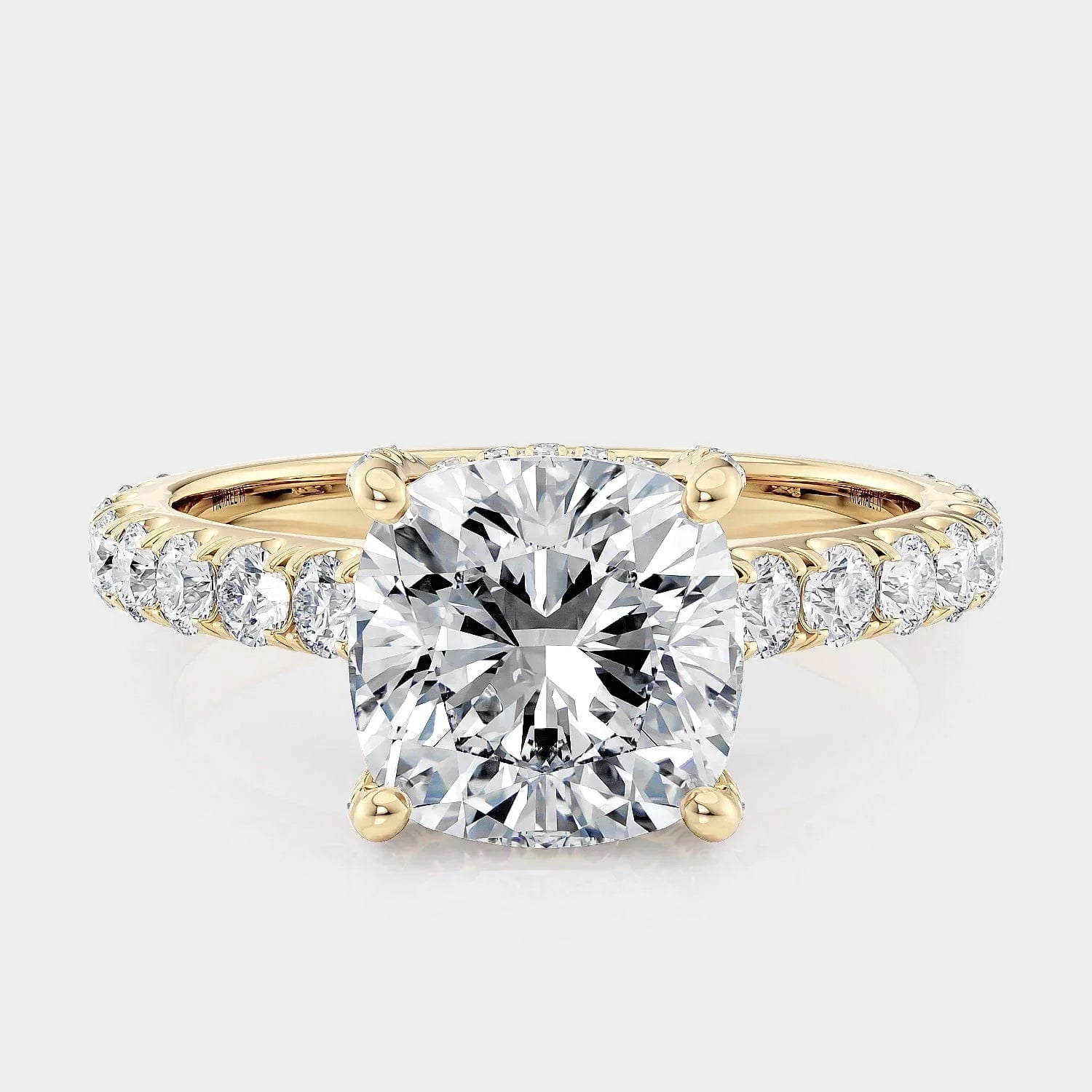 Cushion Pavé 18k Yellow Gold Engagement Ring - R780