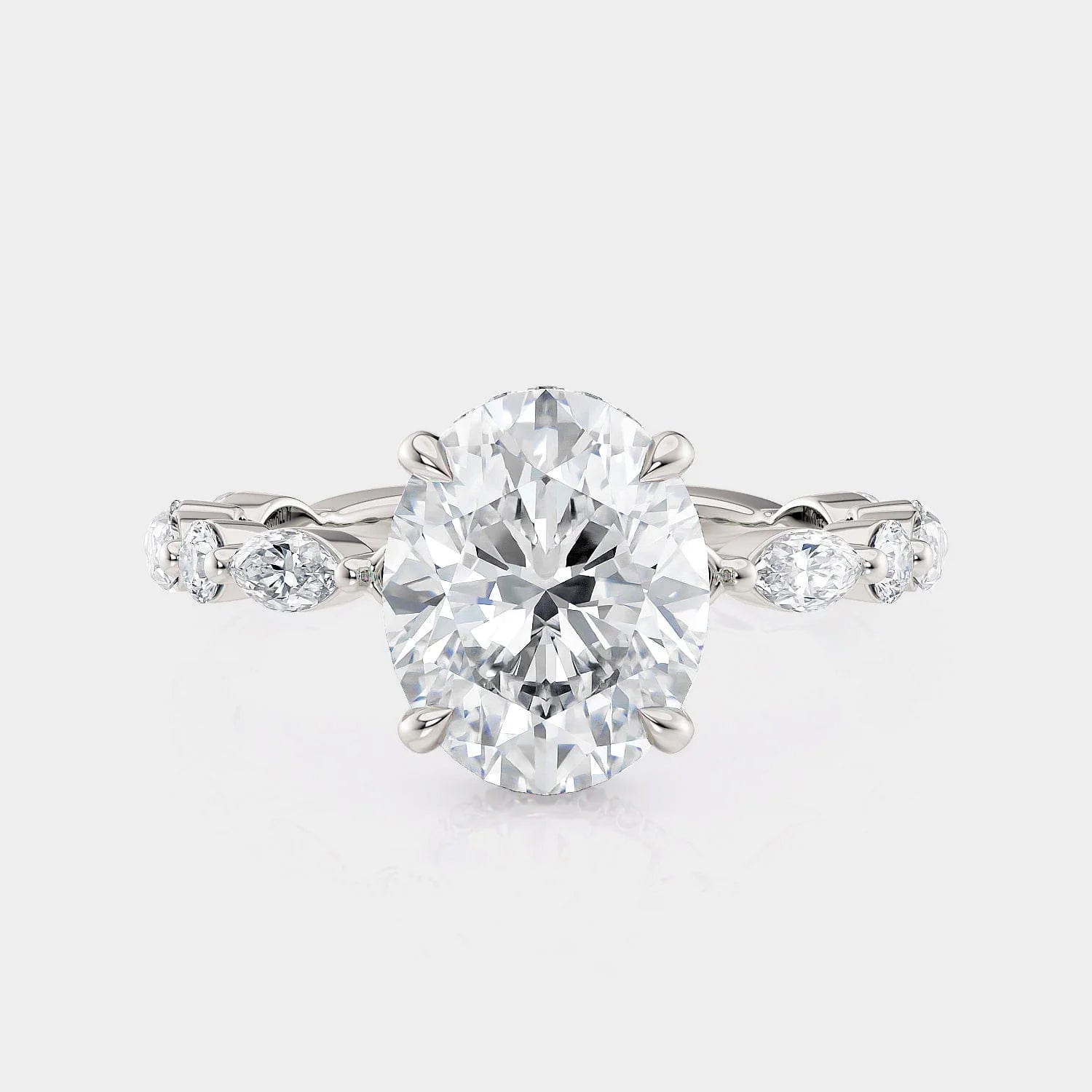 Oval Side Stone Platinum Engagement Ring - R802