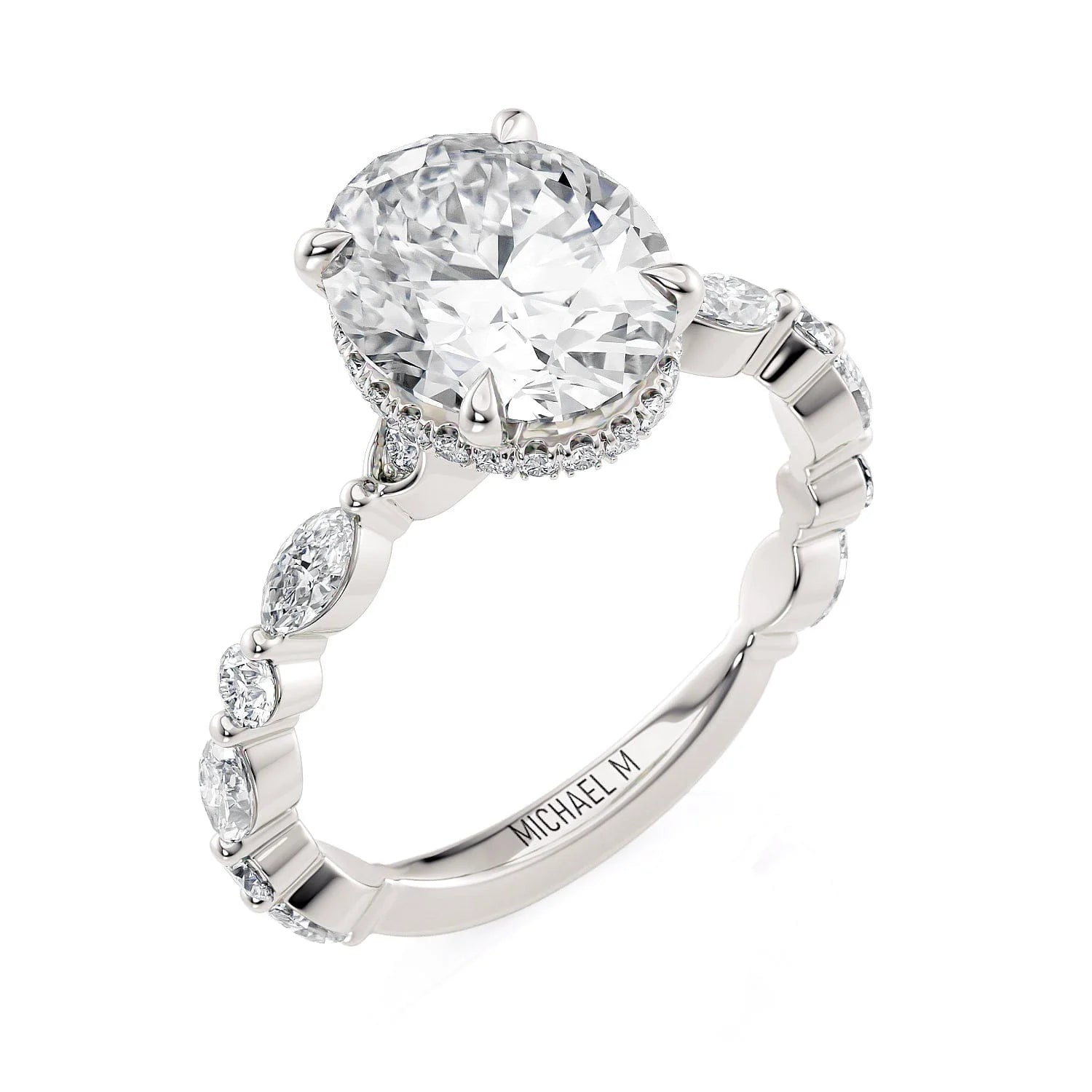 Oval Side Stone Platinum Engagement Ring - R802