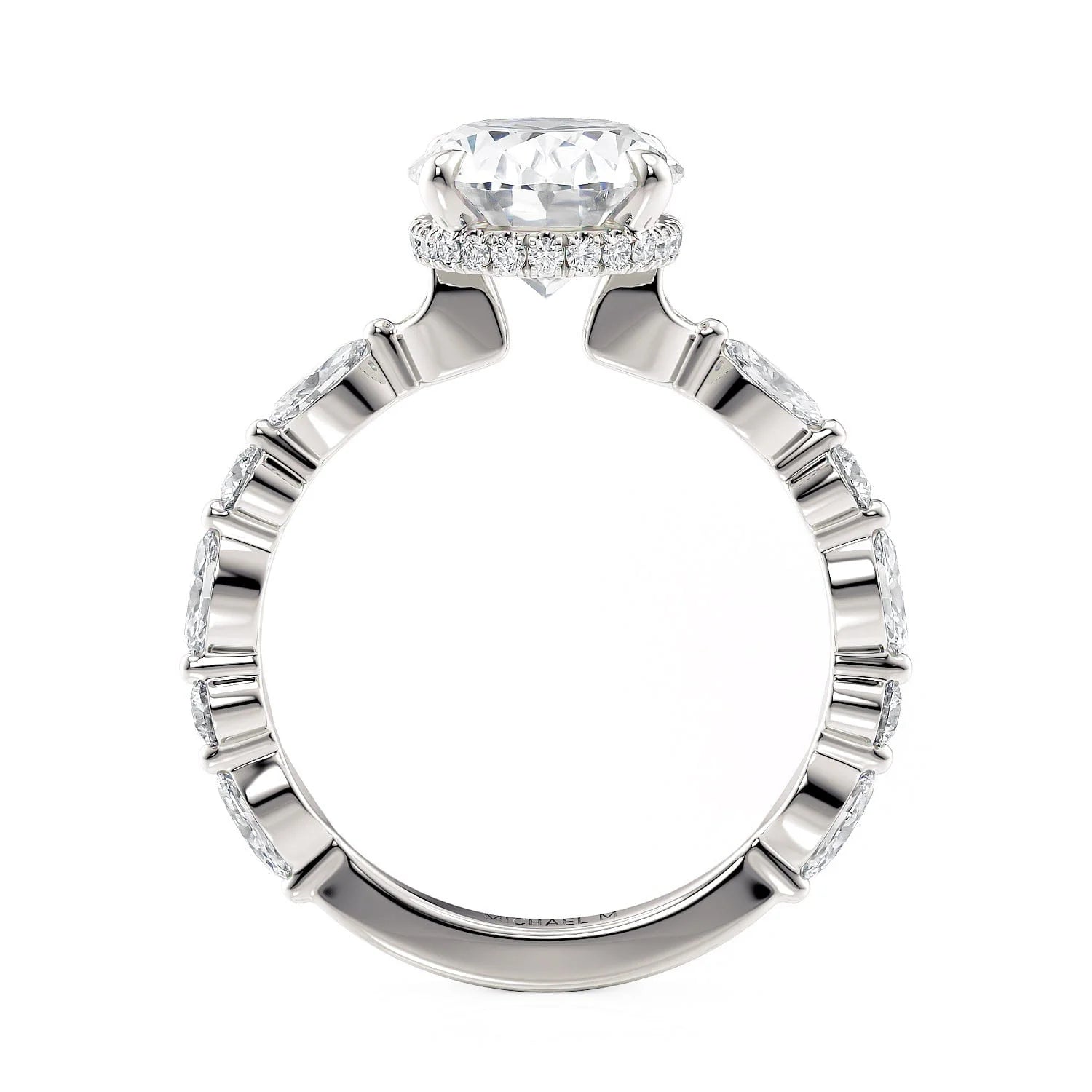 Oval Side Stone Platinum Engagement Ring - R802