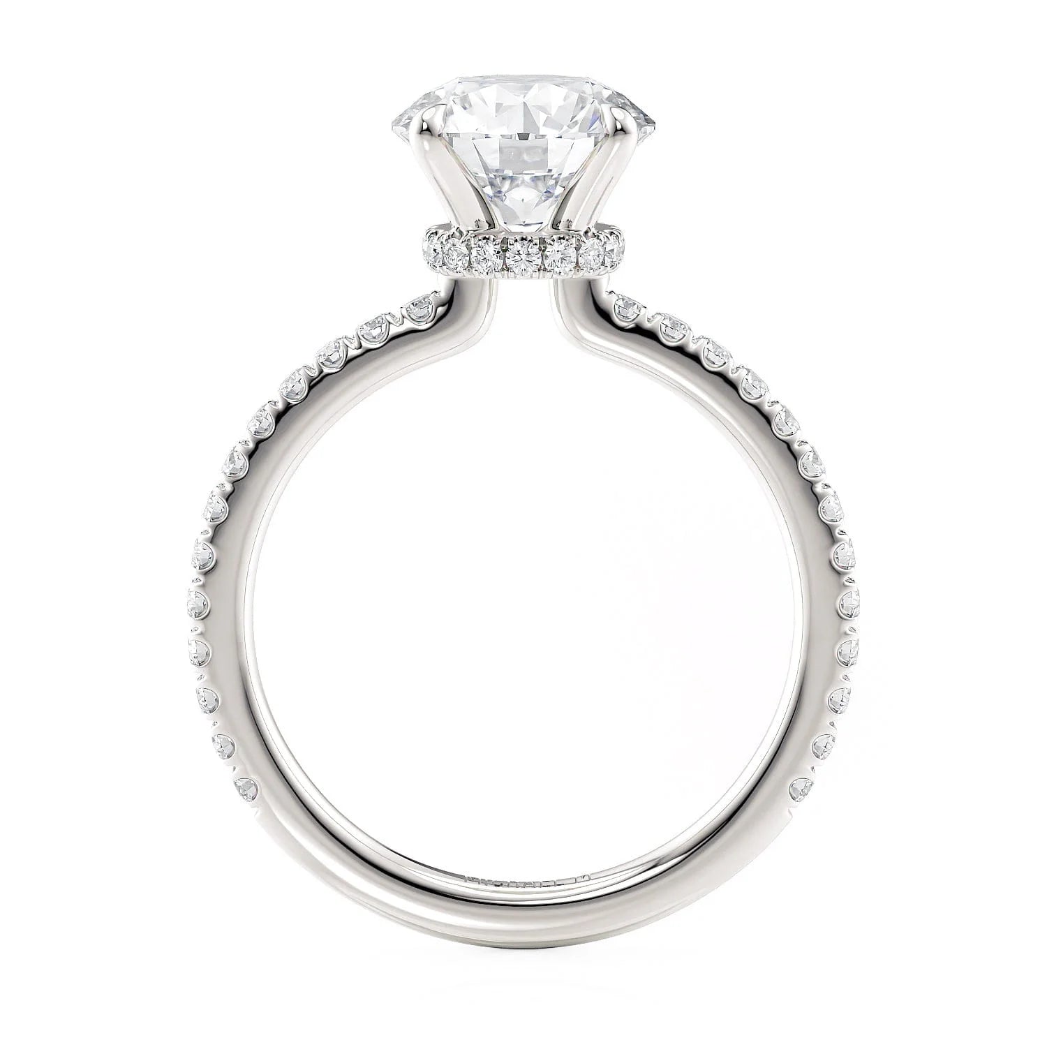 Round Pavé 18k White Gold Engagement Ring - R804