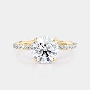 Round Pavé 18k Yellow Gold Engagement Ring - R804