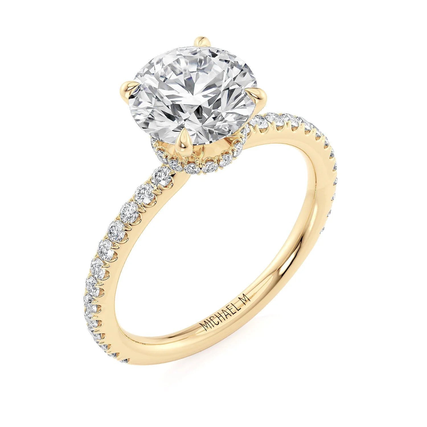 Round Pavé 18k Yellow Gold Engagement Ring - R804